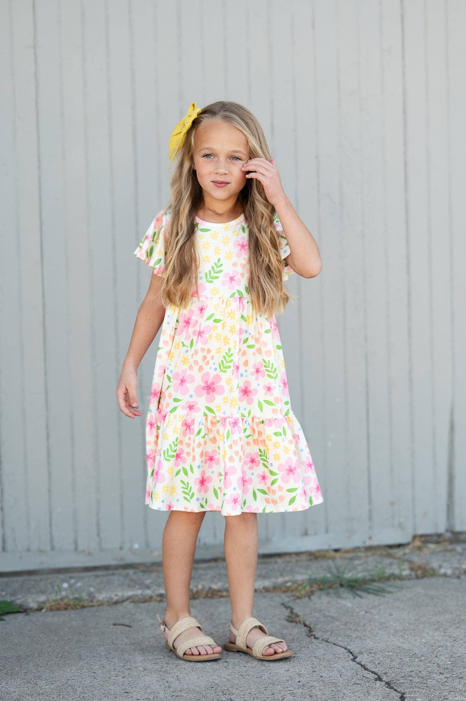 Girls Emma Dainty Spring Floral Flutter Sleeve Twirl Dress