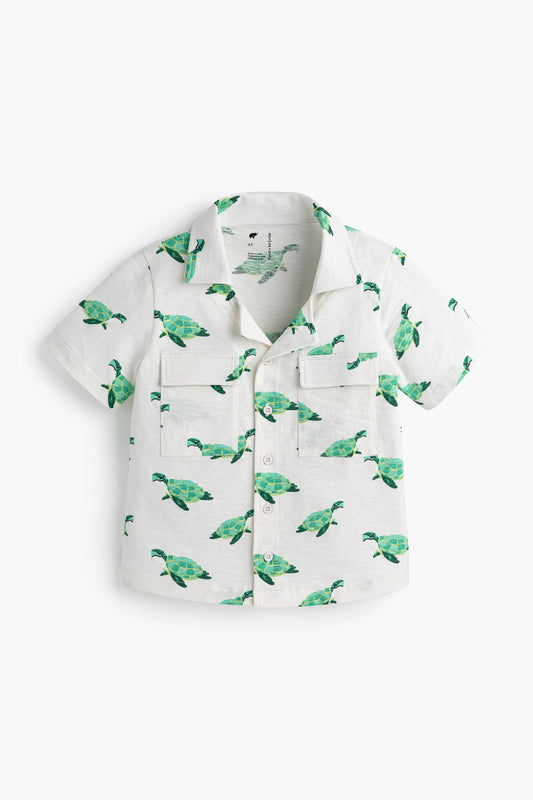 100% Organic Cotton Toddler + Kid Camp Shirt_Sea Turtles