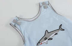 Blue Shark Appliqué Bubble Romper Boy