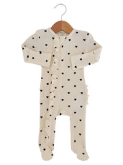 Organic Waffle 2-Way Zip Ruffle Footie, Black Heart