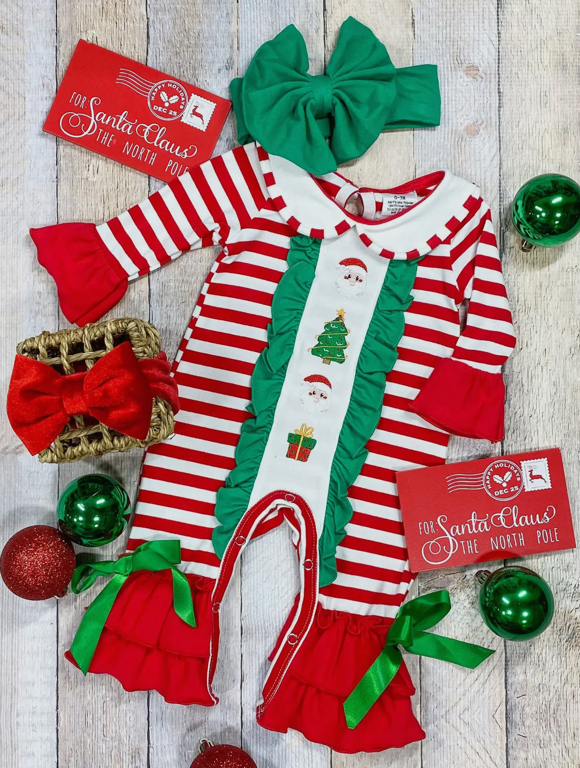 Red Striped Santa Romper -Infant Girl