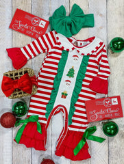 Red Striped Santa Romper -Infant Girl