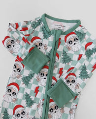 Christmas Baby Bamboo Zip Romper -Checkered Santa Boy