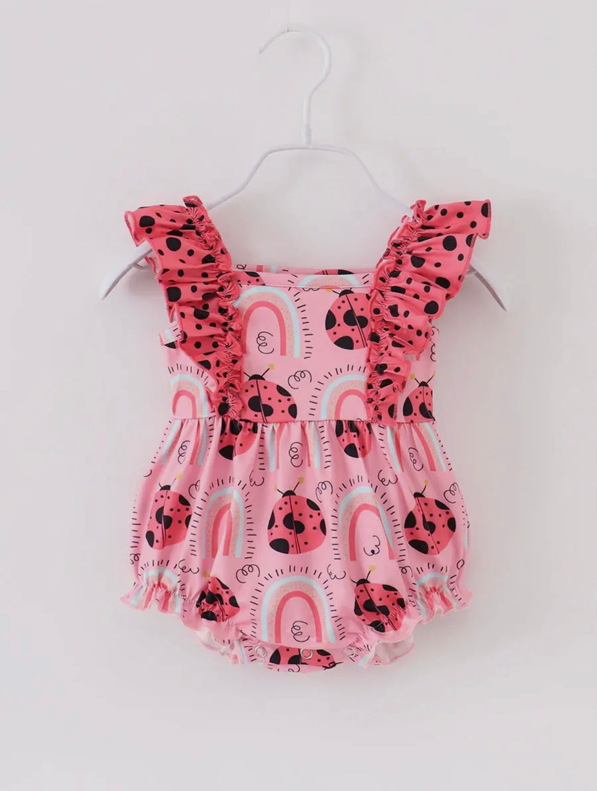 Pink Ladybug Rainbow Baby Girl Ruffle Romper