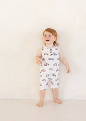 Vintage Cars (Ribbed) | Button Tank Romper Bamboo