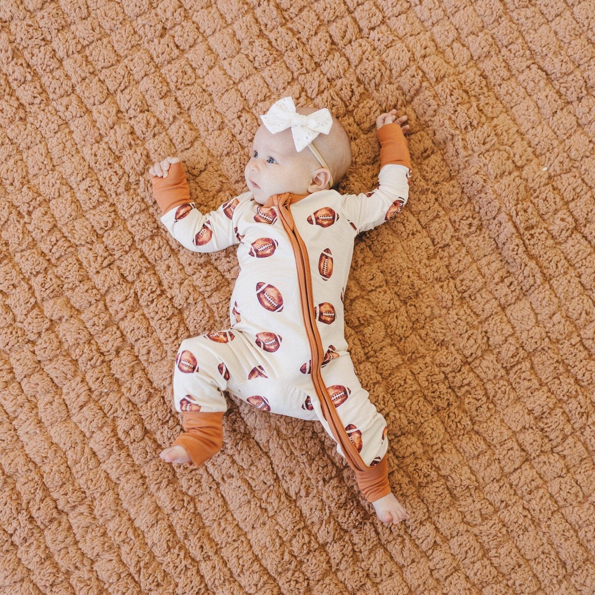 Football Print Bamboo Zippy Romper Baby Pajamas PJs Sports