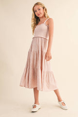 TWEEN GIRLS KIDS SMOCKED TIERED MIDI DRESS (7-12)
