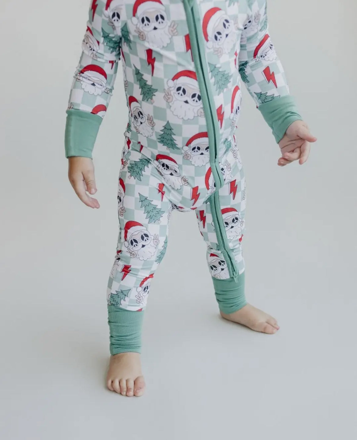 Christmas Baby Bamboo Zip Romper -Checkered Santa Boy