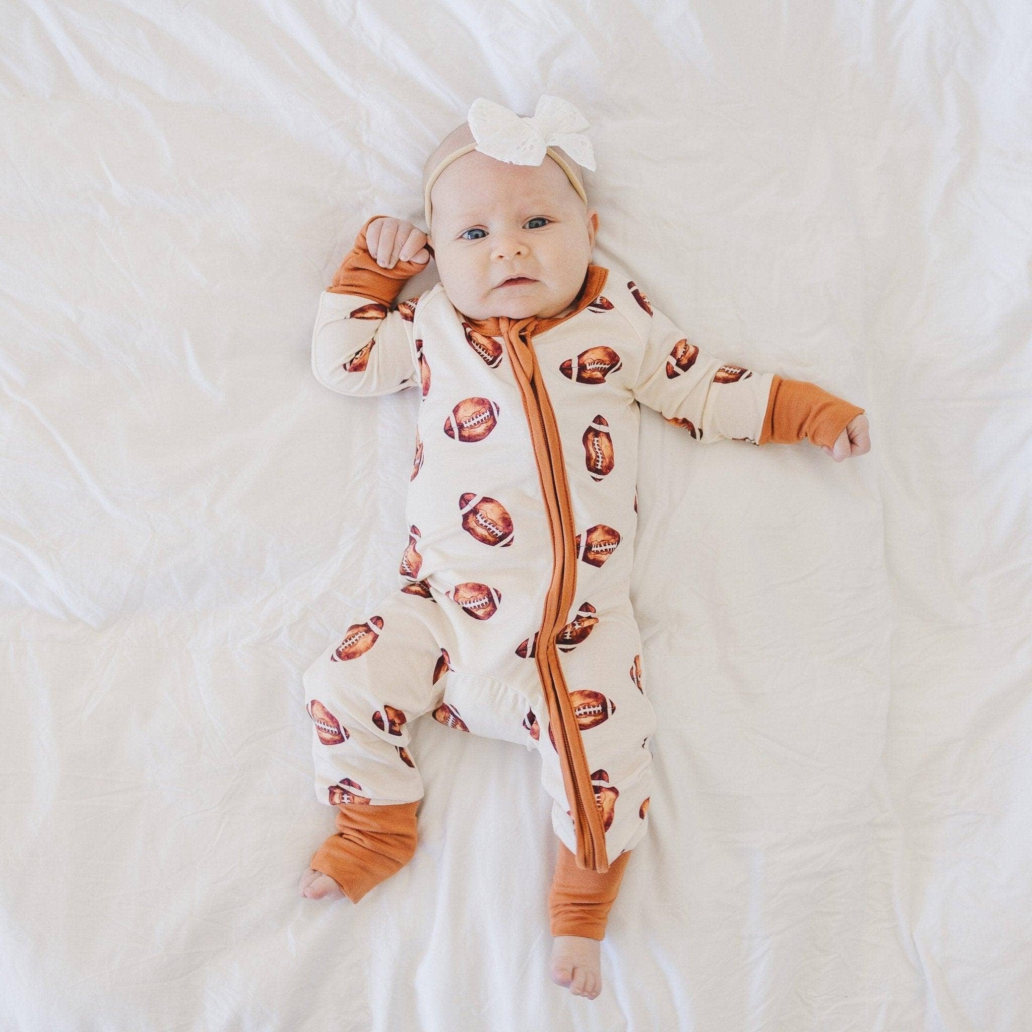 Football Print Bamboo Zippy Romper Baby Pajamas PJs Sports