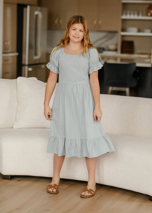 Girl's Aubriel Puff Sleeve Midi Dress