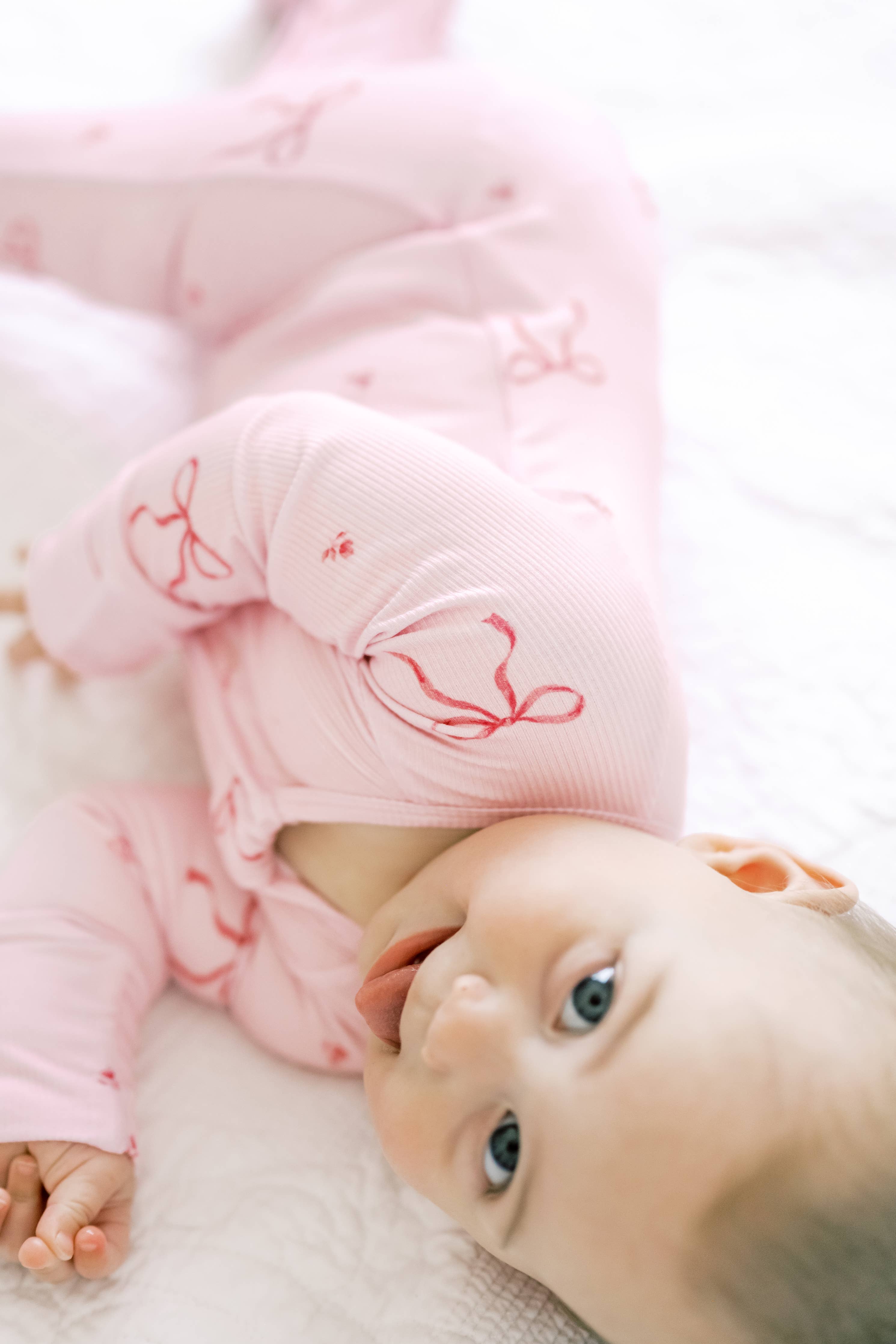 Ribbed Bamboo Convertible Romper in Pink Bows