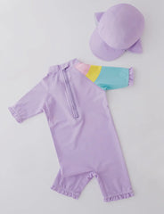 Purple Unicorn Rash-guard & Sun Hat 2PC Girl Swim