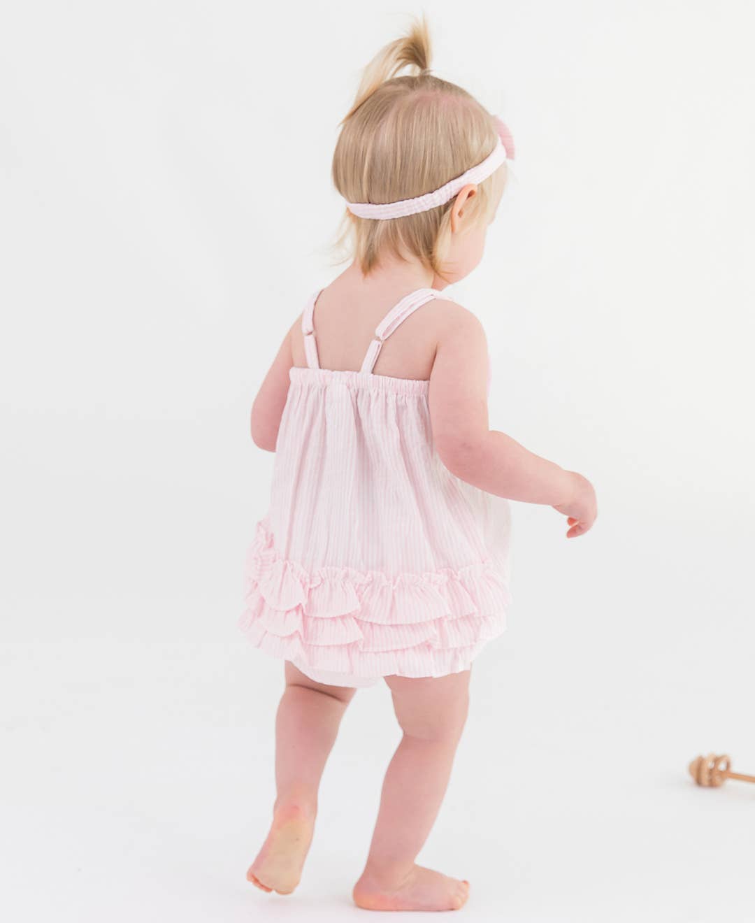 Baby Girls Pink Seersucker Bow Front Bubble Woven Romper