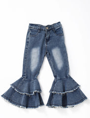 Washed Light Blue Double Layer Jeans-Girl