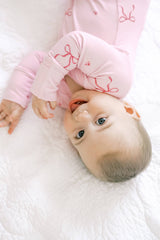 Ribbed Bamboo Convertible Romper in Pink Bows