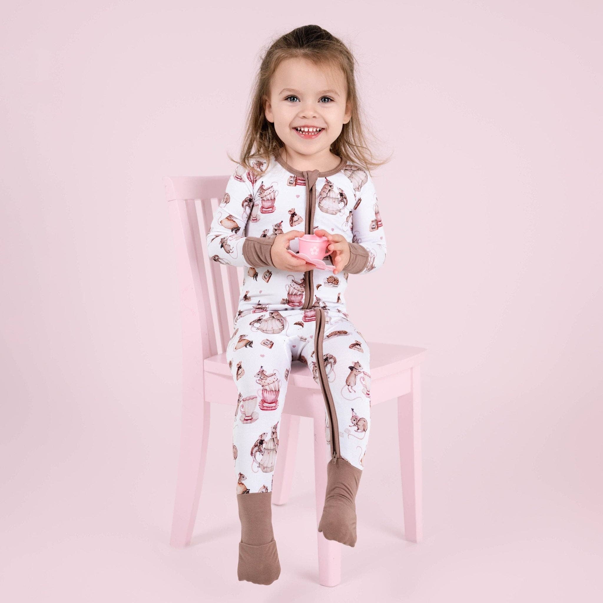 Tiny Tea Time Baby Bamboo Zipper Romper