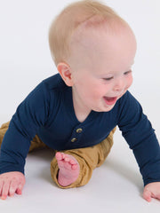 Baby Boys Dark Navy Knit Long Sleeve 2-Button Henley Bodysuit