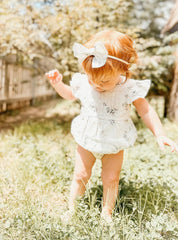 White Floral Romper with Bow