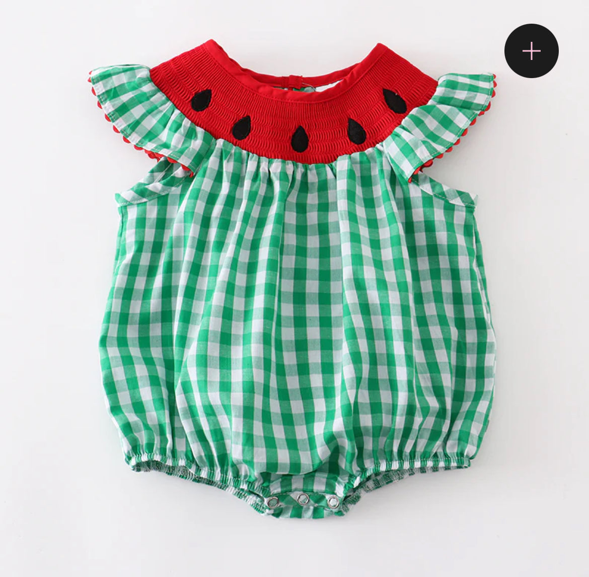 Girls Watermelon Embroidered Smocked Woven Romper
