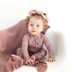 Mauve RUFFLE ZIP Bamboo Keepsake Two Way Zipper Baby Outfit