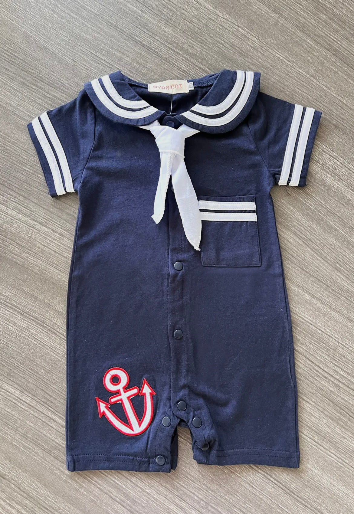 Navy Blue Sailor Cotton Romper Boy