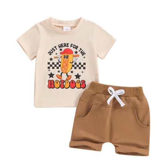 Just Here For The Hotdogs Baseball Short Set Boy