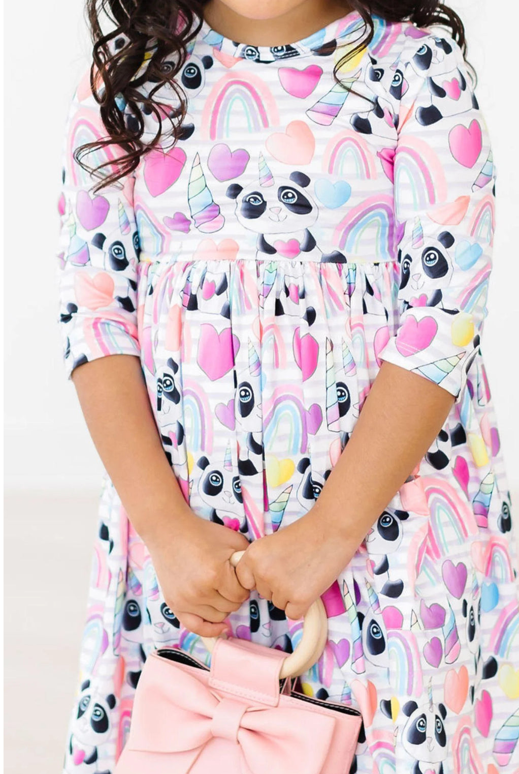Peace, Love and Pandacorns 3/4 Sleeve Twirl Dress