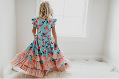 Blue Floral Ruffles Dress