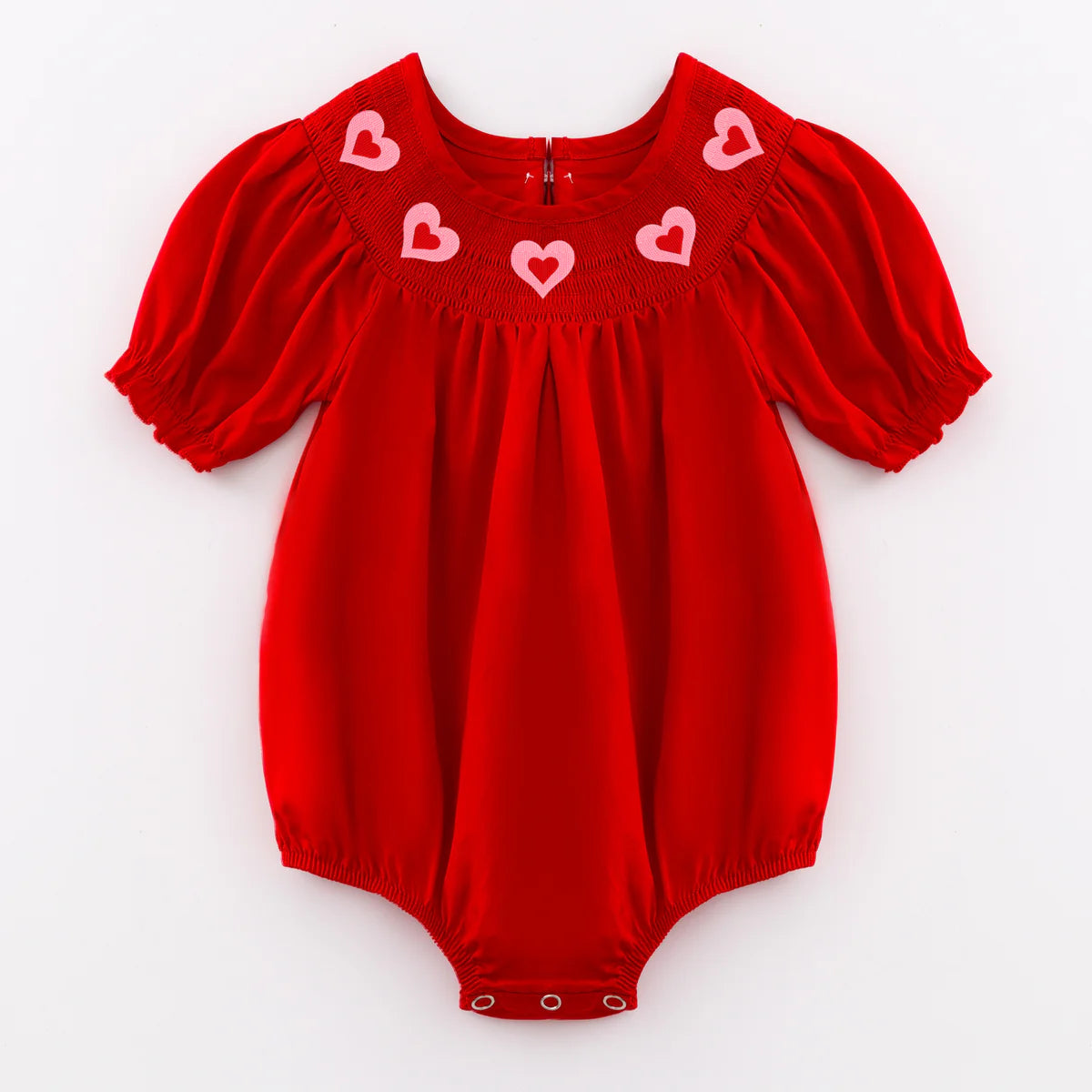 Smocked Pink Heart Embroidered Romper