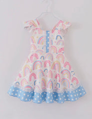 Pink Rainbow Ruffle Girl Dress