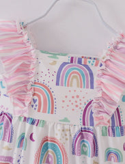 Pink Ladybug Rainbow Girl Ruffle Romper