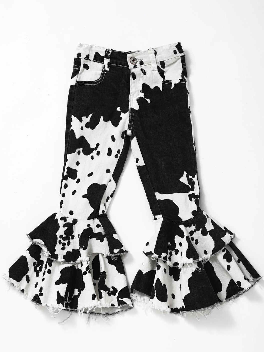 Black Cow Print Double Layer Denim