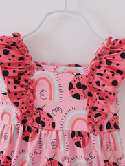 Pink Ladybug Rainbow Baby Girl Ruffle Romper