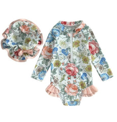Floral L/S Swim Girl with Matching Hat