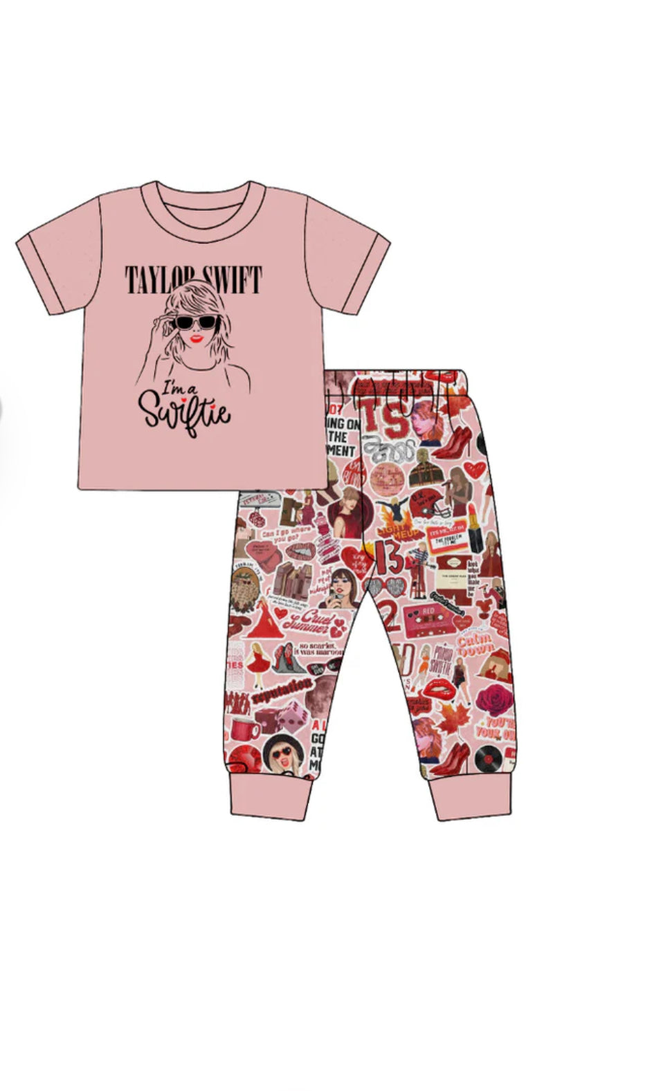Girls Summer TS Print Pajamas -Coral