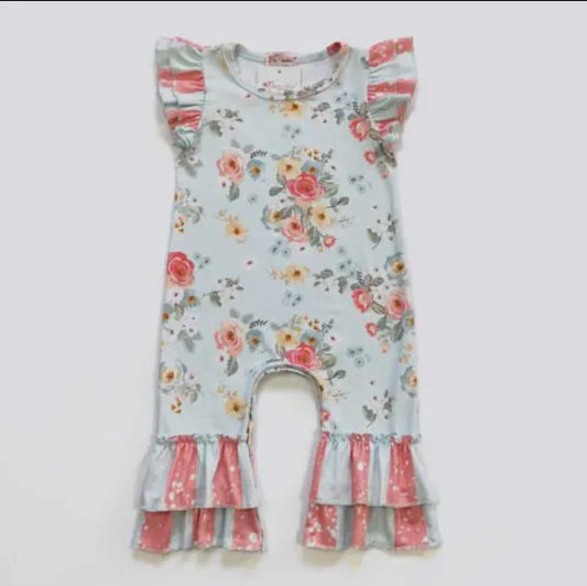 Aqua Blooms Baby Romper