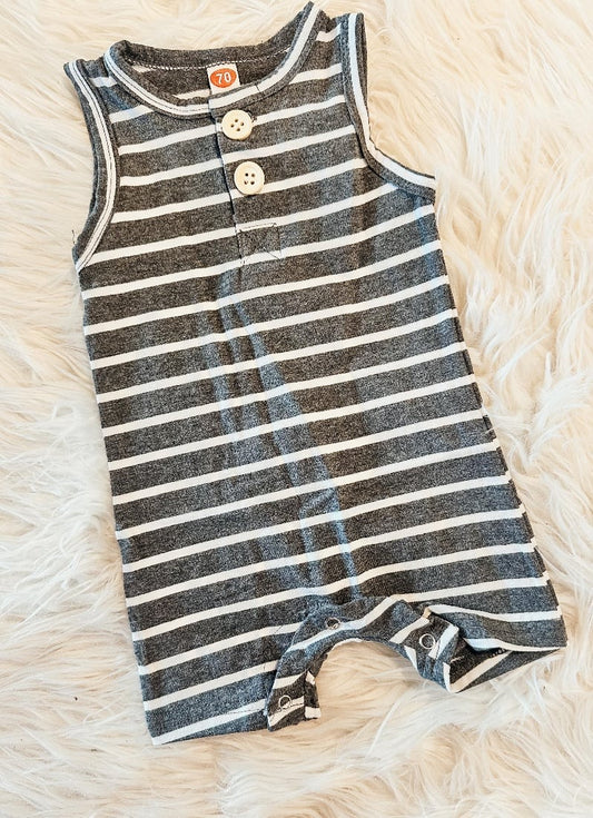 Gray Striped Button Jumper