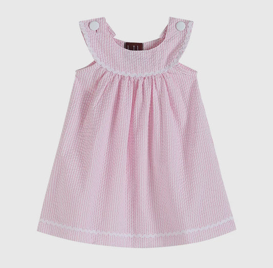 Pink Seersucker Yoke Dress