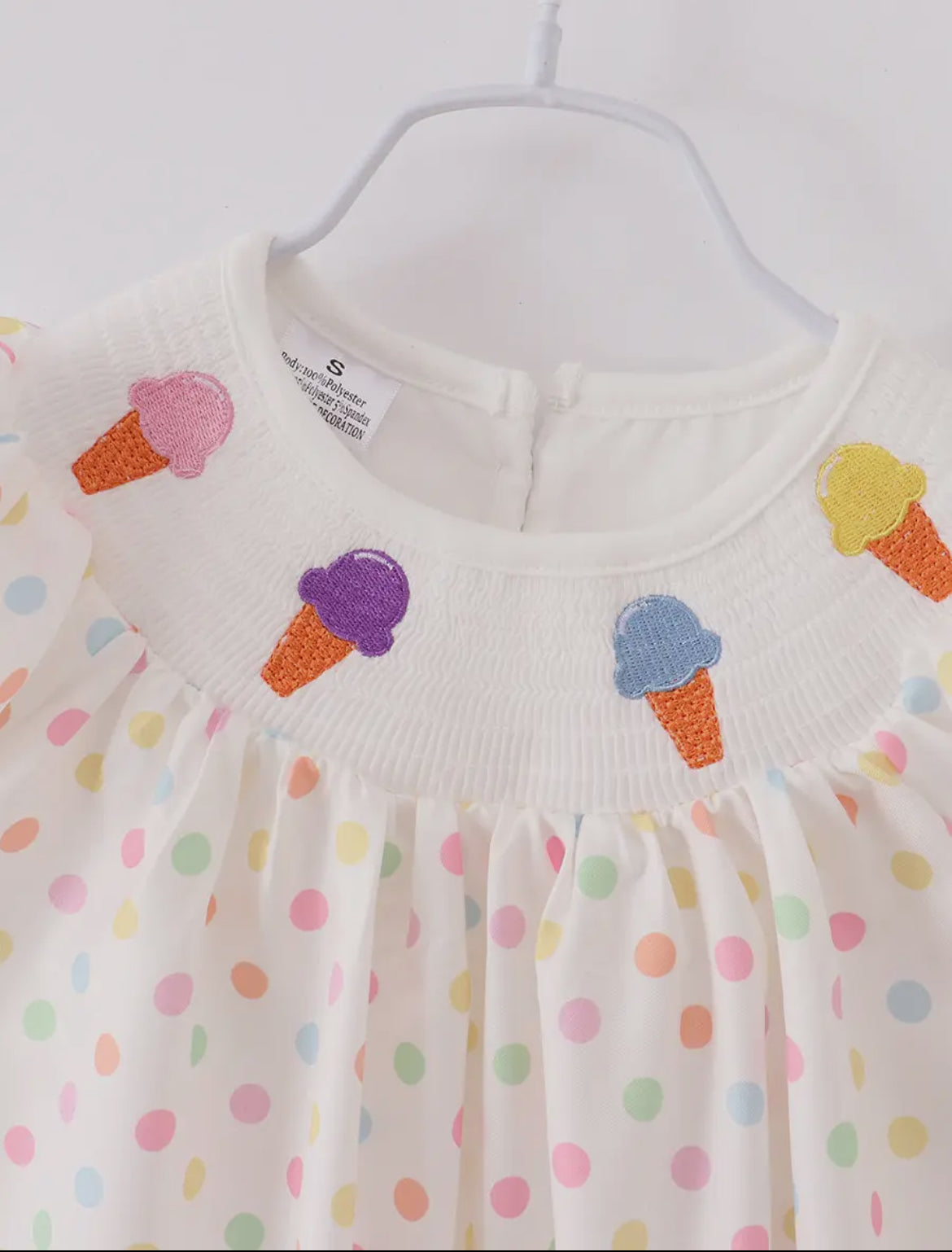 Polka Dots Ice Cream Ruffle Smocked Dress