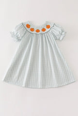 Green Smocked Embroidered Pumpkin Dress