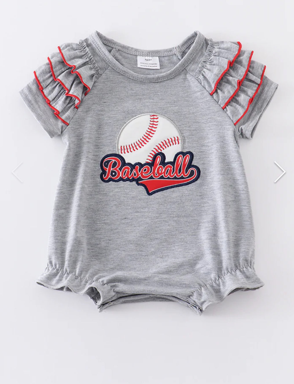 Grey Baseball Appliqué Ruffle Girl Bubble