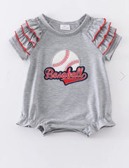 Grey Baseball Appliqué Ruffle Girl Bubble