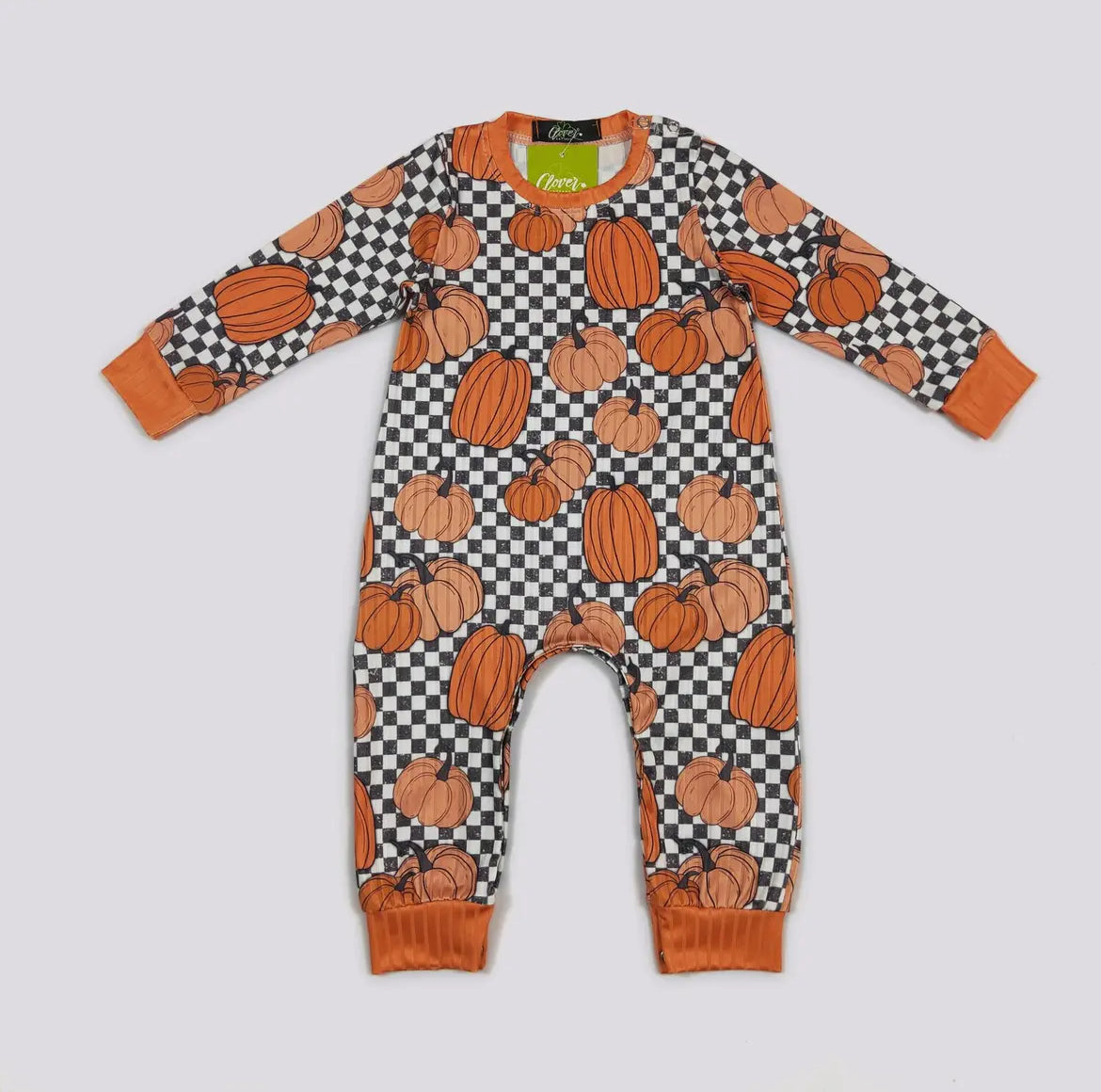 Checkered Pumpkin Boy Romper