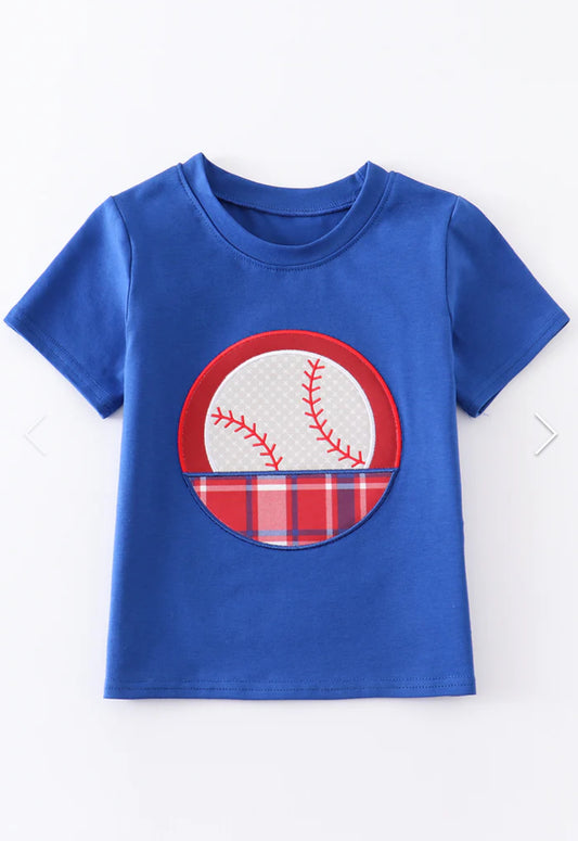 Blue Baseball Appliqué Boy Top