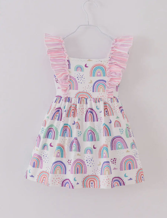 Pink Purple Rainbow Ruffle Dress Girl