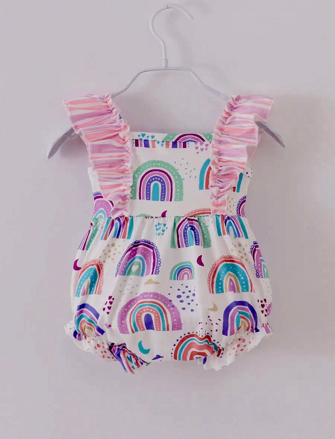 Pink Ladybug Rainbow Girl Ruffle Romper