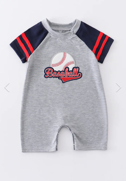 Grey Baseball Appliqué Boy Romper