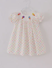 Polka Dots Ice Cream Ruffle Smocked Dress