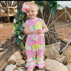 Spring Pink Floral Ruffle Romper-Girl