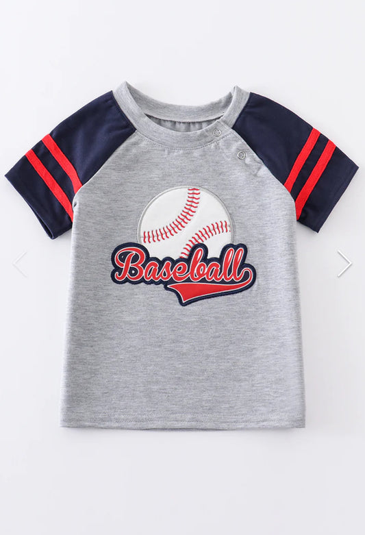 Grey Baseball Appliqué Boy Top